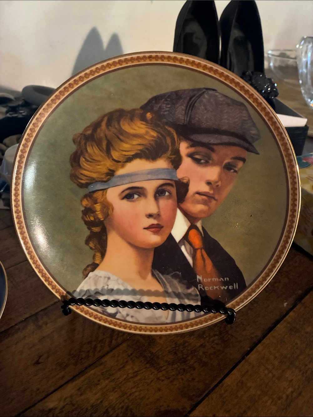 Norman Rockwell Portrait Plate in Green and Brown Tones